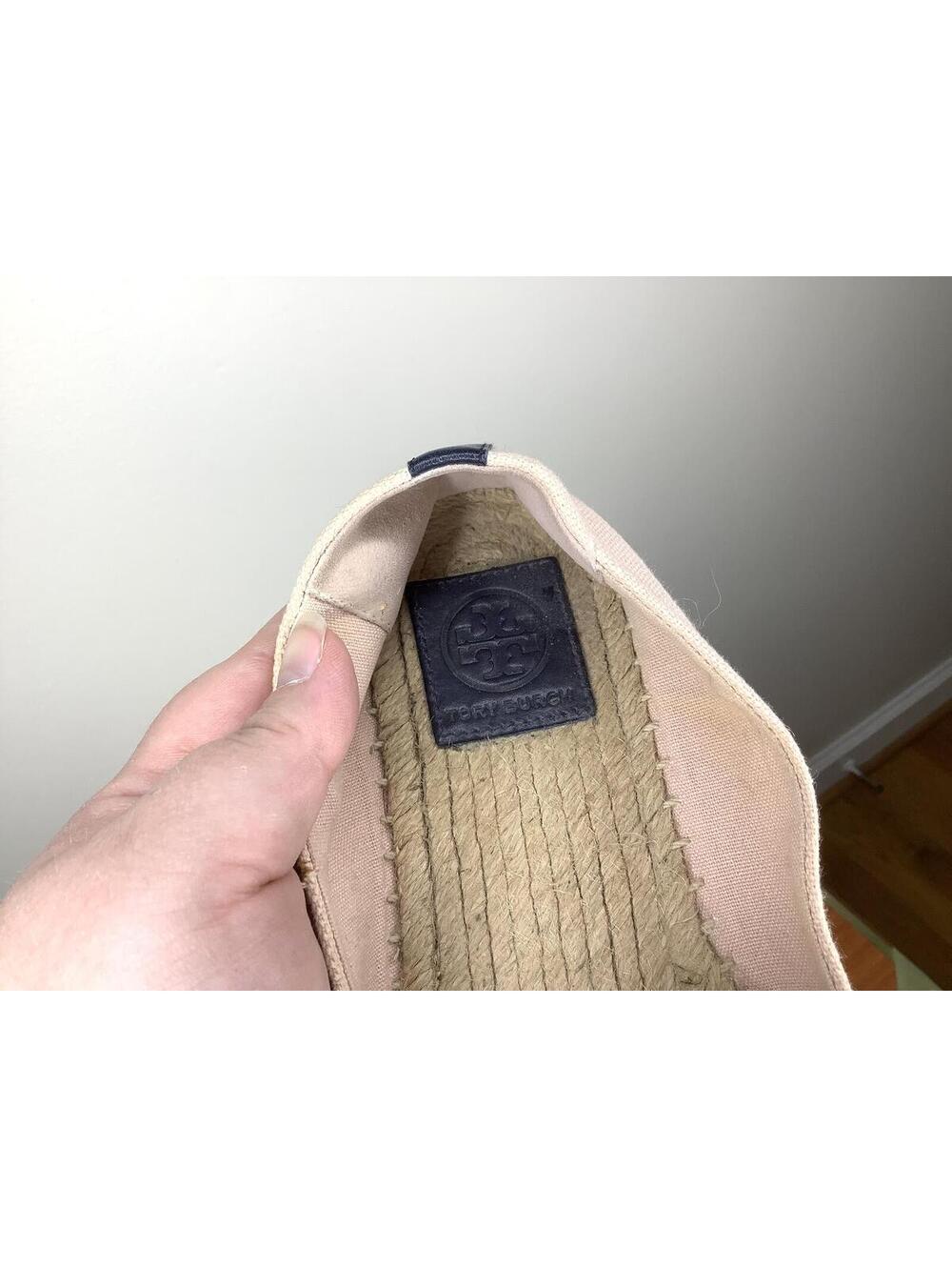 < Tory Burch Blush Pink Logo Canvas Espadrille Flats Size 7 > - Picture 4 of 6